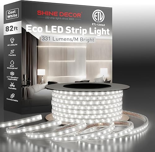 Miniatura 24 de Shine Decor Tira de luz LED fácil de conectar, 2800 K blanco cálido, resistente al frío, resistente a la intemperie para interiores y exteriores,