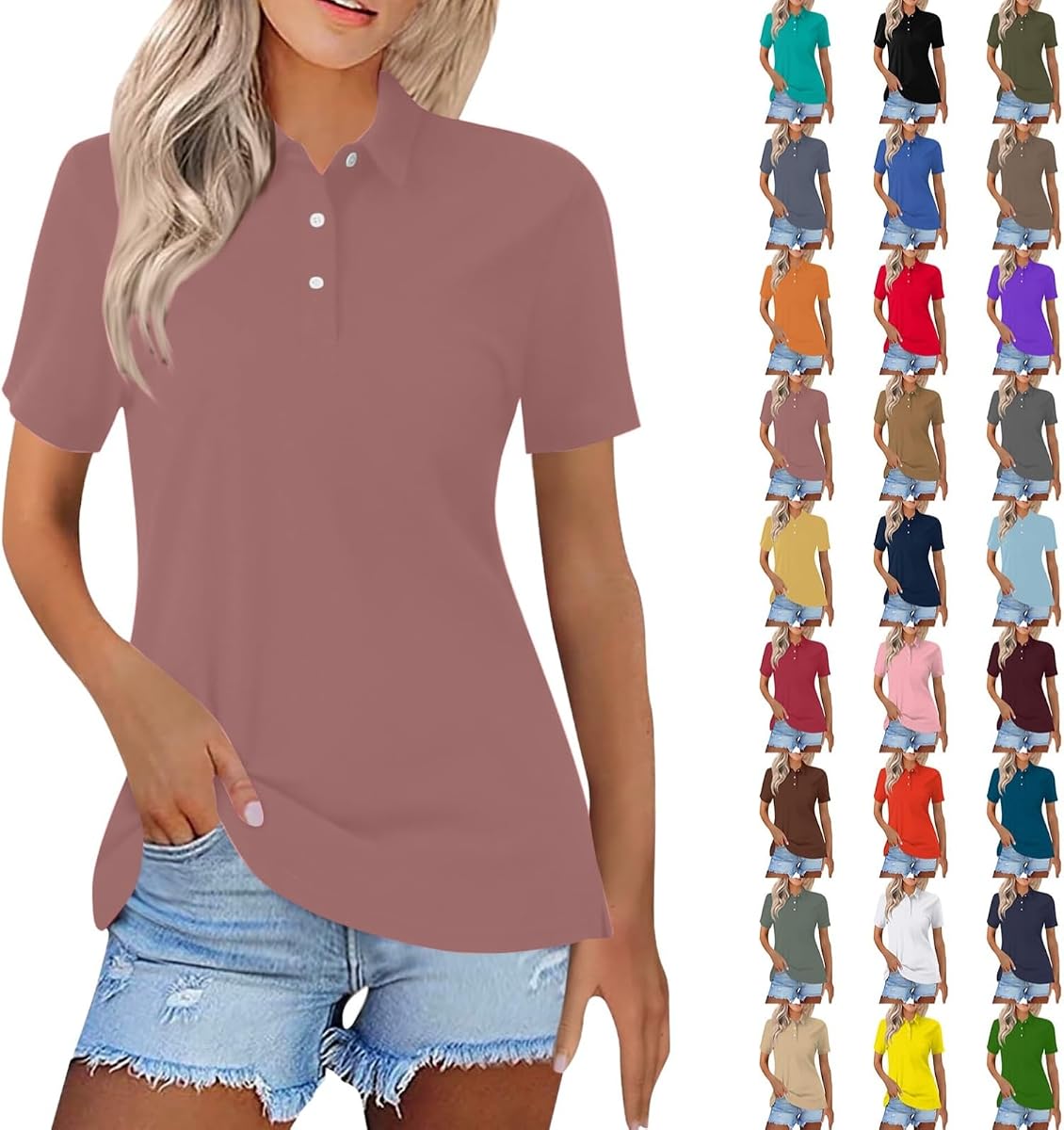 Polo de mujer de manga corta con cuello de algodón, ligero, transpirable, corte regular, camiseta informal de verano para tenis de golf