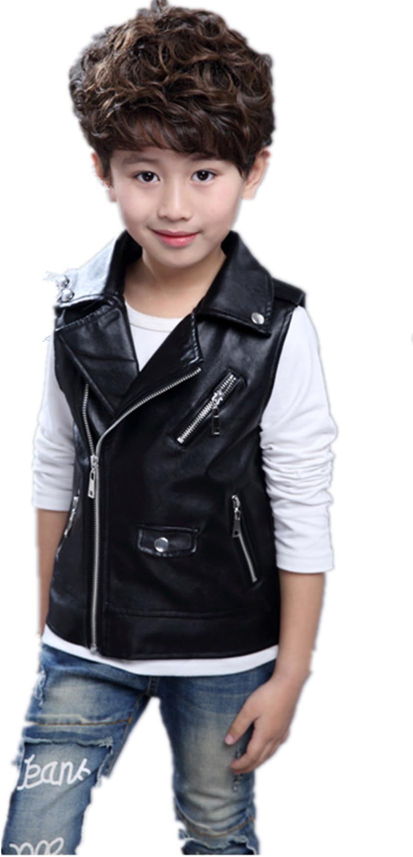 Fashion Faux leather Motorcycle Dress Casual Boys or Girls Joker Vest Black 120(4-5T)