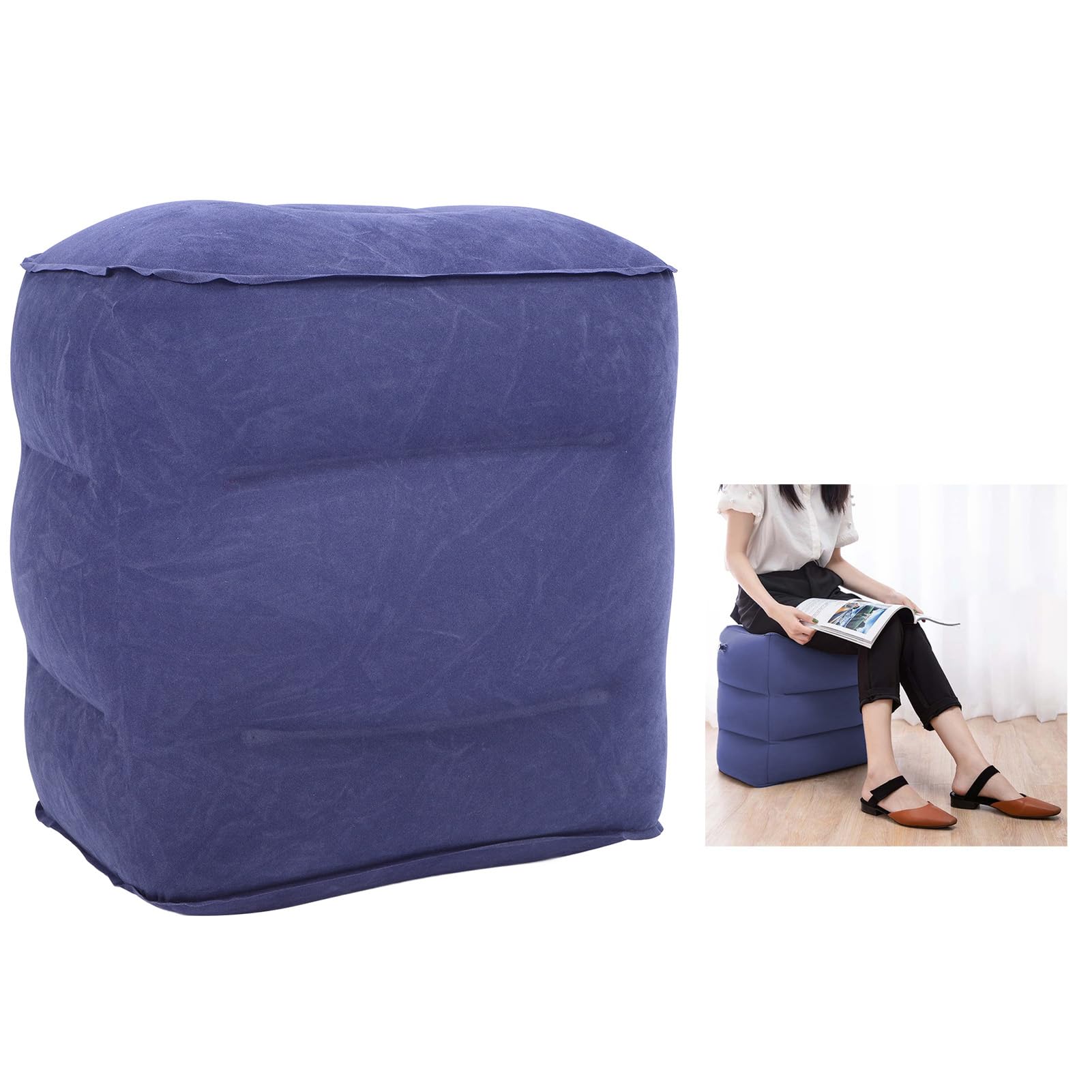 Poggiapiedi gonfiabile da viaggio, pressione dell'aria regolabile, cuscino da viaggio portatile, poggiapiedi gonfiabile per auto, casa, ufficio, treno, aereo (blu)