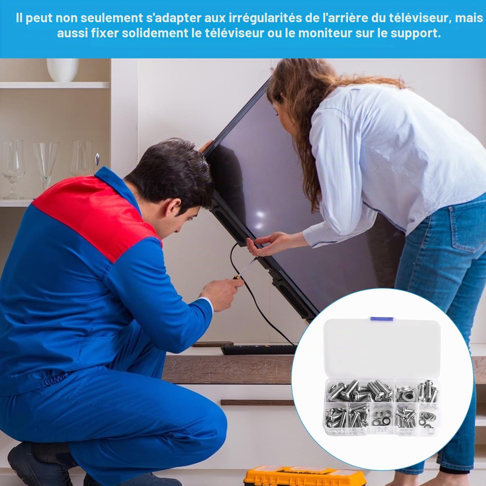 Kit de 48 vis VESA universelles pour supports TV, vis pour moniteurs et écrans muraux, en acier inoxydable, avec rondelles.