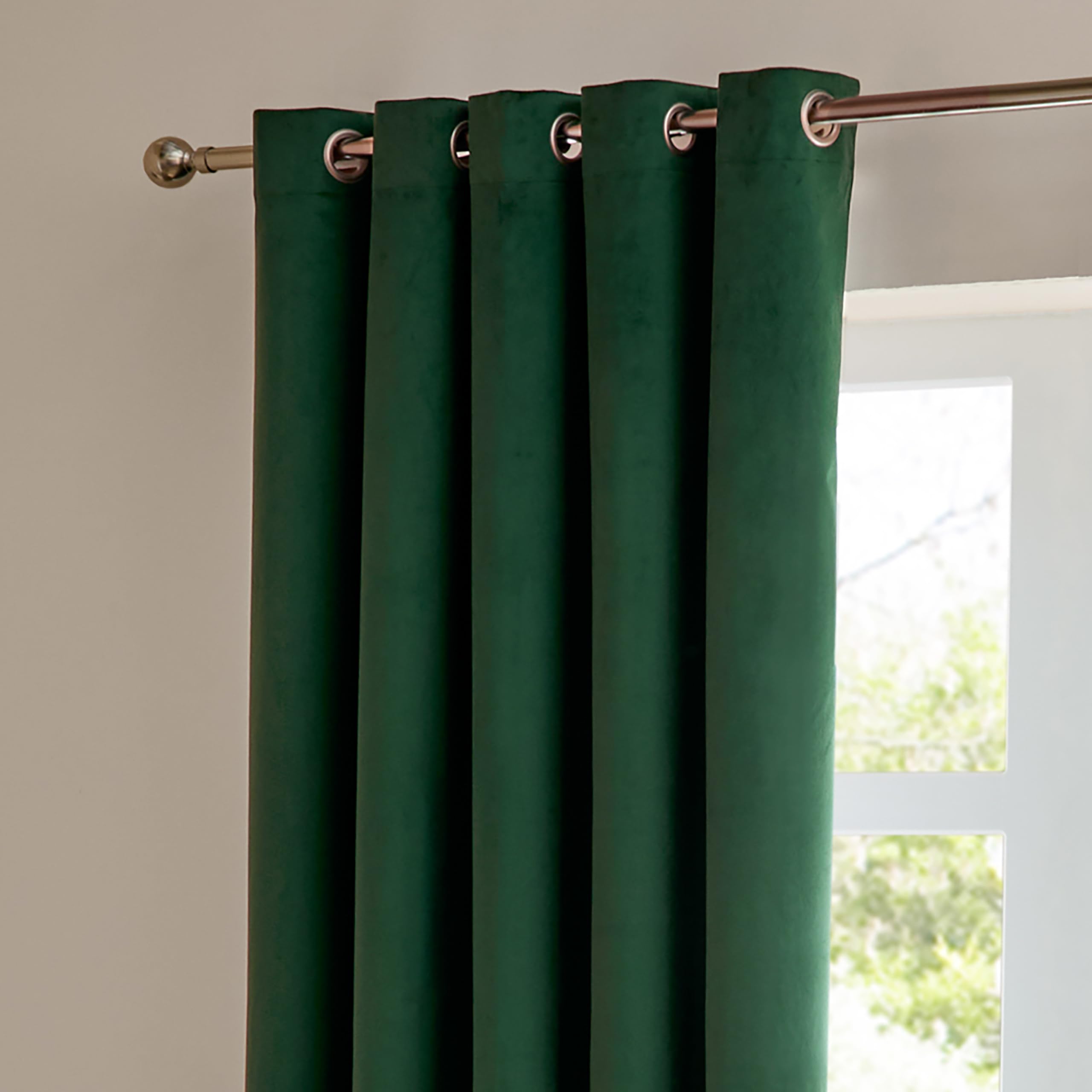 furn. The Ultimate Velvet Eyelet Curtain Pair - Soft Stylish Room Darkening Matte Velvet Drapes (Emerald - 229x229cm) - Image 4
