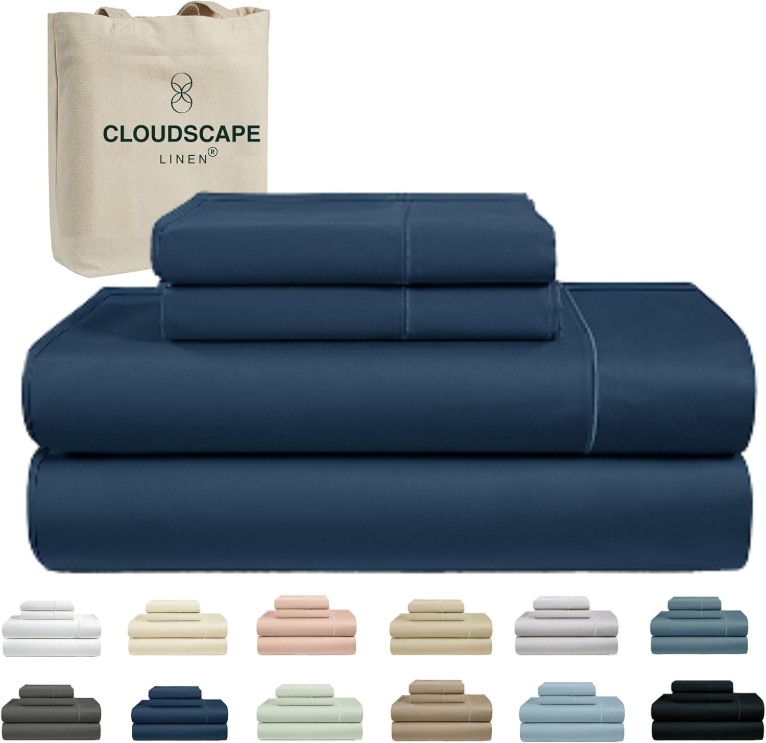 Cloud Scape Linen 100% Egyptian Cotton King Sheets Set  1000 Thread Count, 4-Piece Soft Hotel Quality Bedding Set,Deep Pockets up to 16, Dark Denim