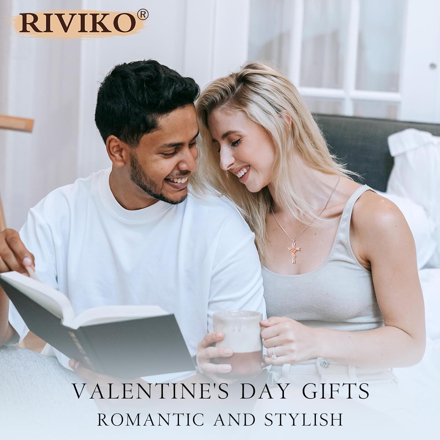 RIVIKO 925 Sterling Silver Cross Birthstone Necklace for Women Cross Rose Pendant Necklaces Trendy Christmas Valentine's Day Anniversary Jewelry Gift for Women Her Wife Girlfriends - Image 3