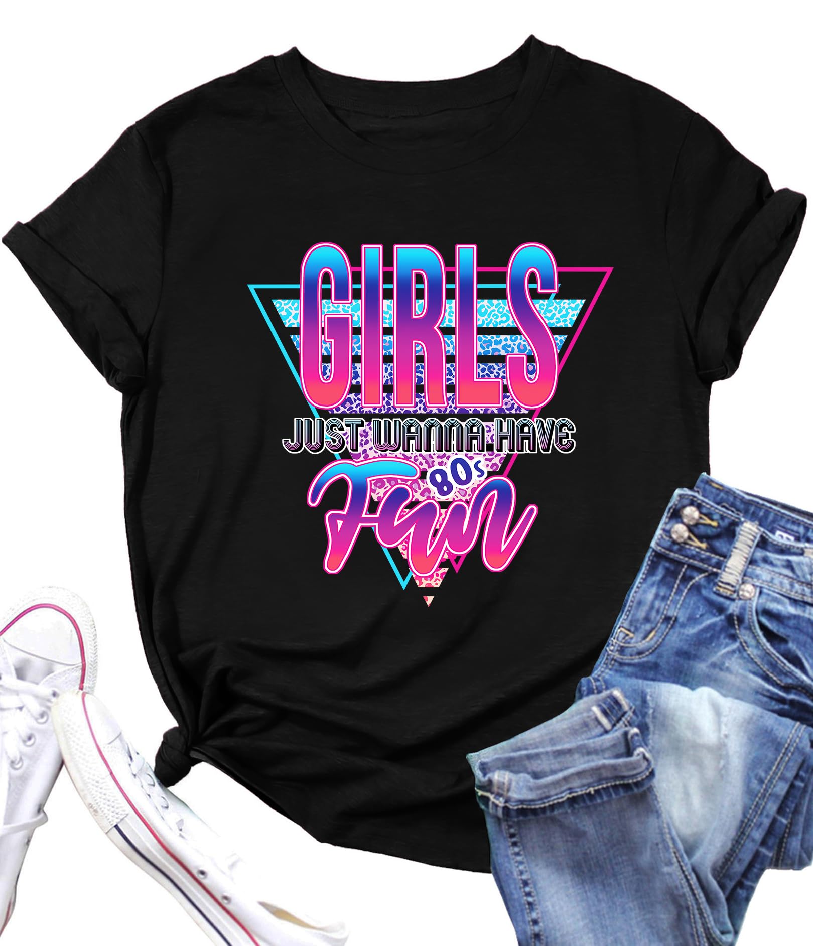 Zylkor 80s Shirts for Women Retro 1980s Party Tees 80s' Disco Music Gifts T-Shirts Tops