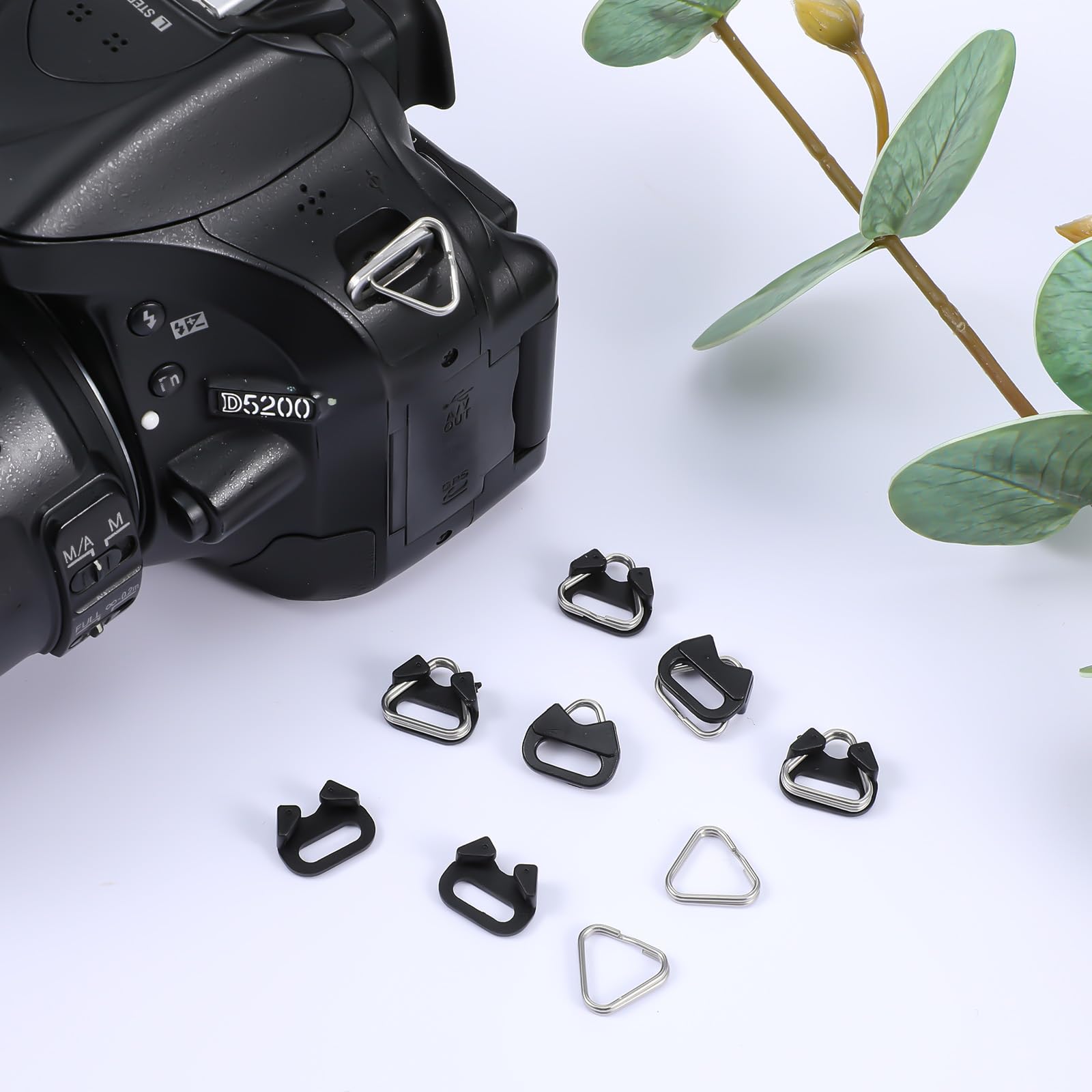 Yuanchu 6 pièces Anneaux divisés en triangle en acier inoxydable, compatible avec l'adaptateur de sangle pour appareil photo, anneau à ergot avec bague en plastique pour sangle d'épaule pour appareil