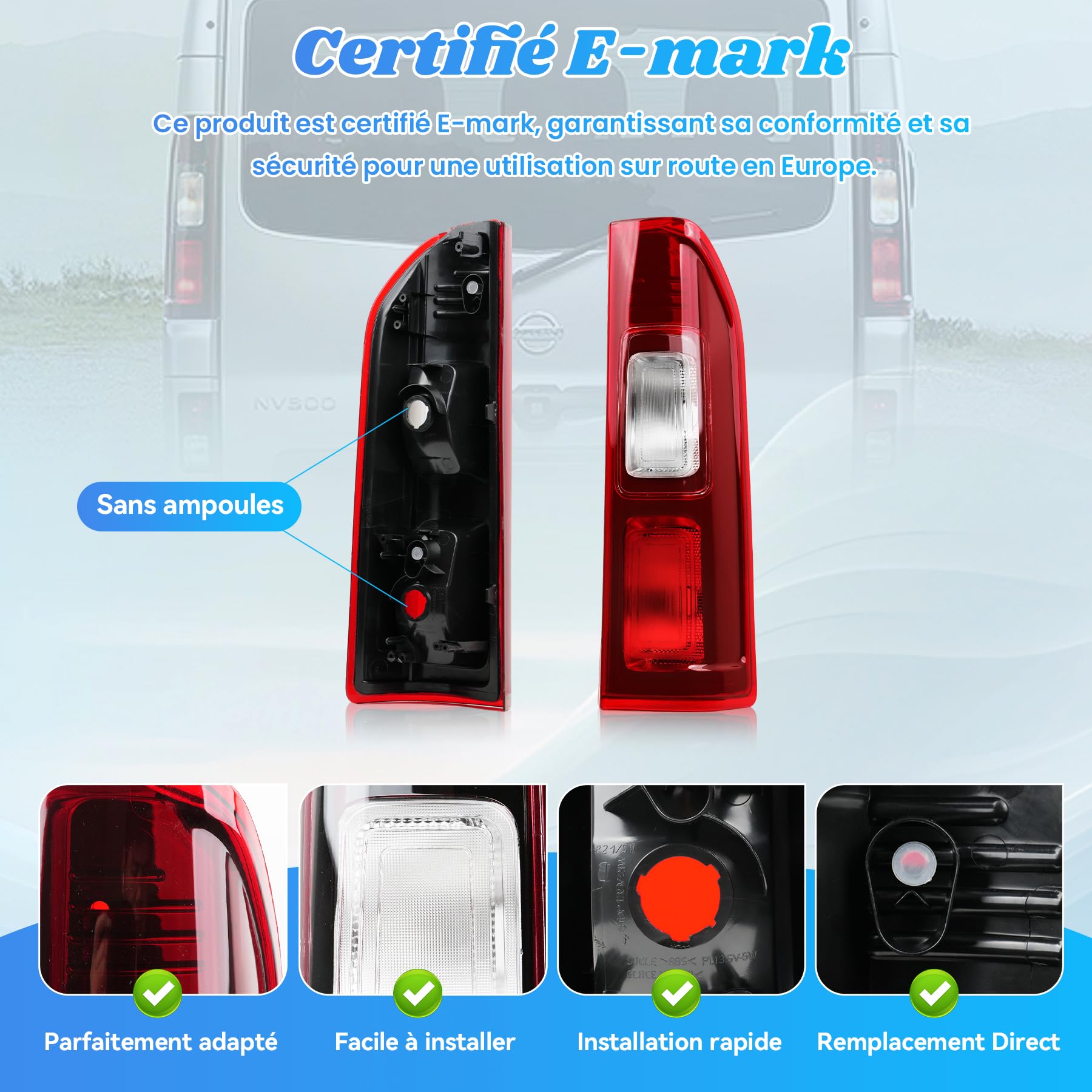 Fanale posteriore superiore destro per TRAFIC 3 furgoni (FG_) Bus (JG_), TALENTO Bus/Kasten (296_), NV300 Kasten/Kombi (X82) dal 2016, fanale posteriore per VIVARO B Combi/Kasten (X82) dal