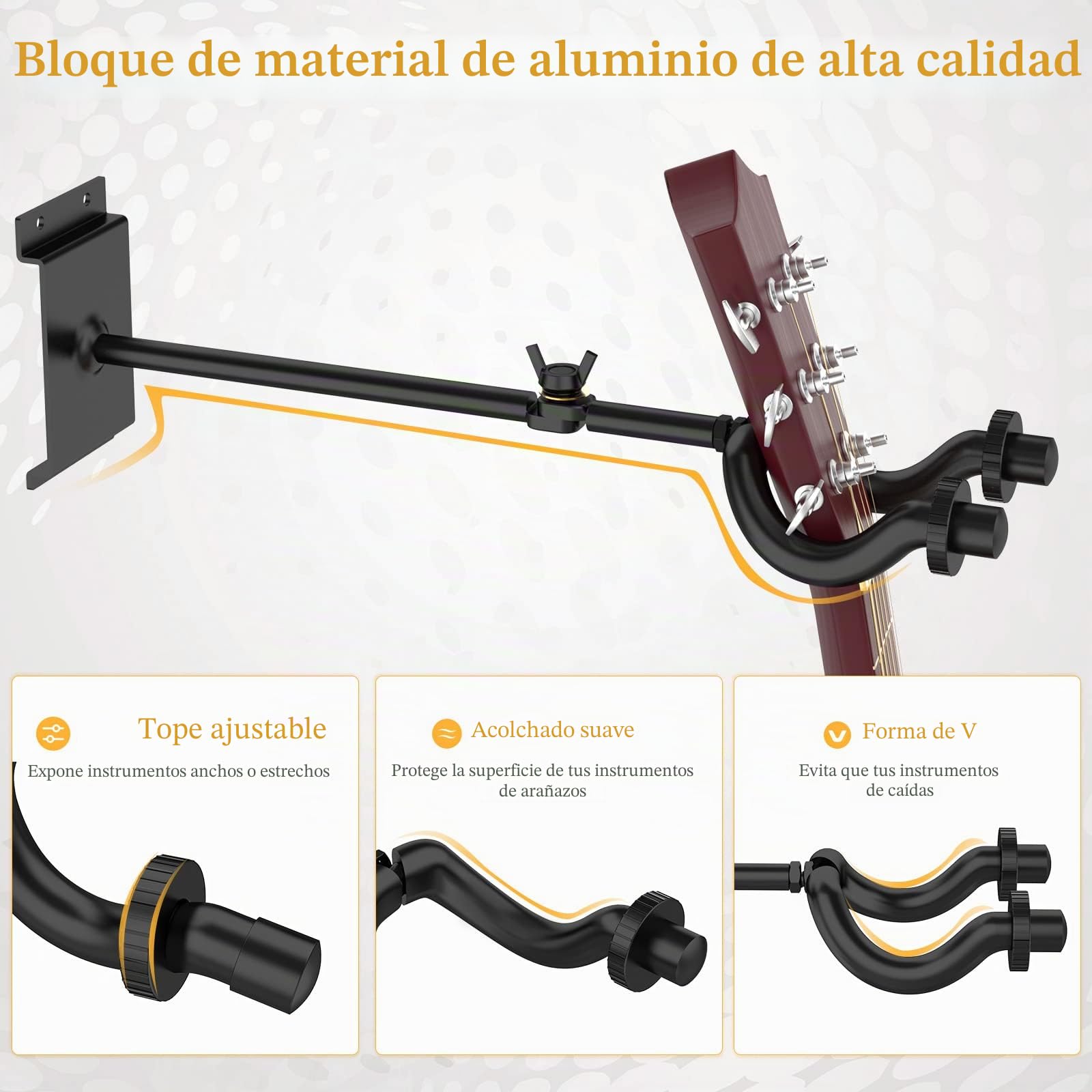 LEKATO Soporte de pared multiinstrumento: guitarra, bajo, banjo, mandolina, violín, colgador ajustable para violonchelo, paquete de 5