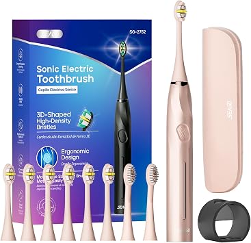 SEAGO Electric Toothbrush with Pressure Sensor for Adults, 8 Heads | 40,000 strokes/min, 5 modes and 2-minute timer; includes travel case, wall holder and Type-C cable; up to 30-day battery.