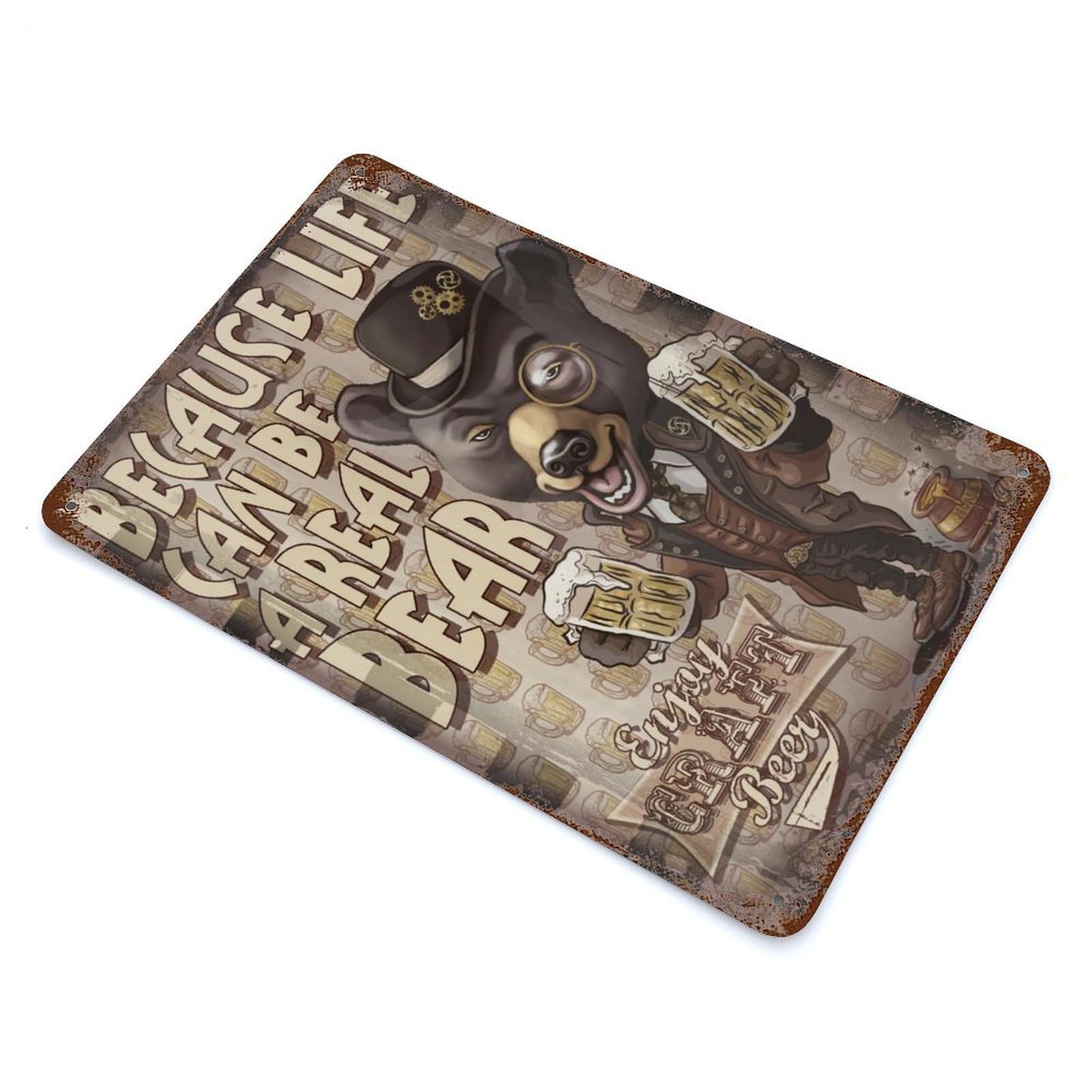 Craft Beer Bear Vintage Wall Sign 11.8"x7.9", Rust Effect Metal Decor for Basement, Hobby Room And Garage Decor
