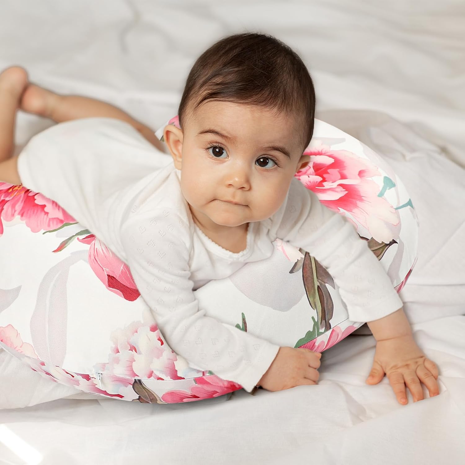 Nursing Pillow Cover, Breastfeeding Pillow Cover Stretchy Removable Feeding Pillowcase for Newborn, Ultra Soft and Comfortable Nursing Pillow Slipcover for Baby Girls Boys, Pink Peony Floral - Image 7