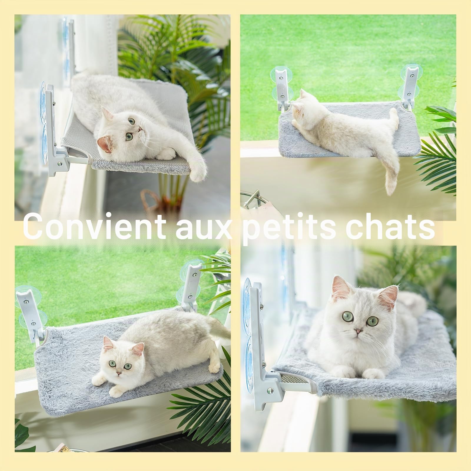CATISM Pliable Hamac Chat Fenetre Jusqu'à 20kg, Hamac pour Chat Renforcé avec Ventouse Puissante, Coussin en Tissu Double Face, Sac de Couchage pour Chats (52 x 30), Gris
