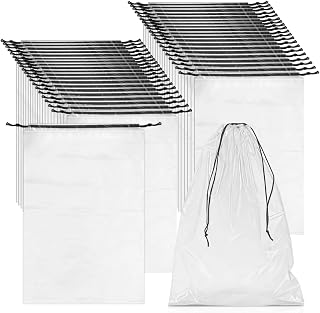 100 Pack Plastic Clear Large Shoe Bags for Travel, 12 x 18 Inch | Fits Most Shoes, Waterproof Drawstring Shoe Bag, Reusable Material, Tear-resistant Design, Storage Bags for Travel Essentials