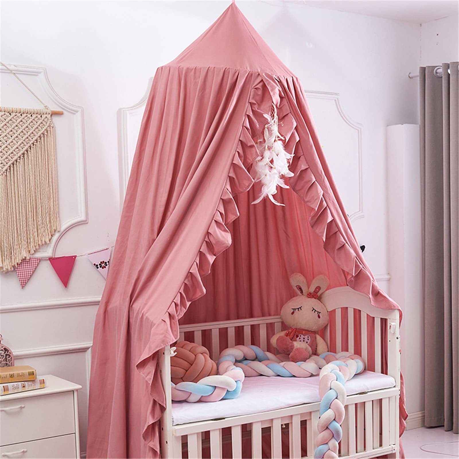 Betthimmel für Kinder, Baby Baldachin Hängen Moskitonetz Bett Vorhang Kinder Prinzessin Spielen Zelte für Kinderzimmer und Schlafzimmer (Bohnenpaste Pulver)