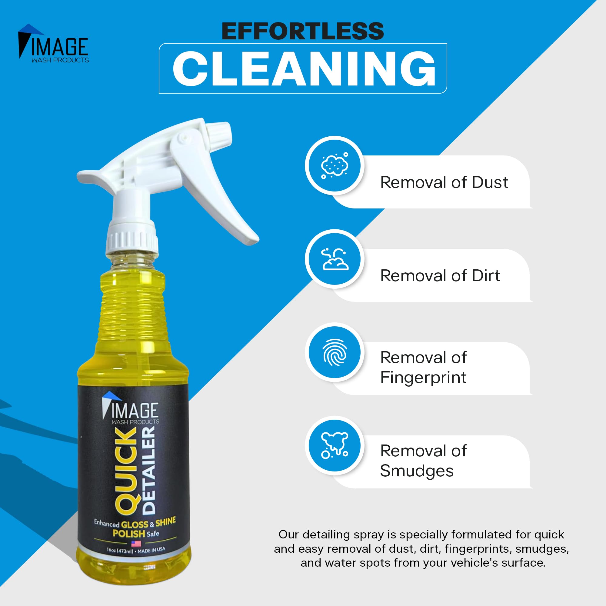 Image Wash Products Quick Detailer Spray - Achieve Ultimate Shine for Professional Car, Truck, and Boat Care - Glossy Finish, Enhanced Paint Protection, Dust Remover Detailing Spray- 16oz