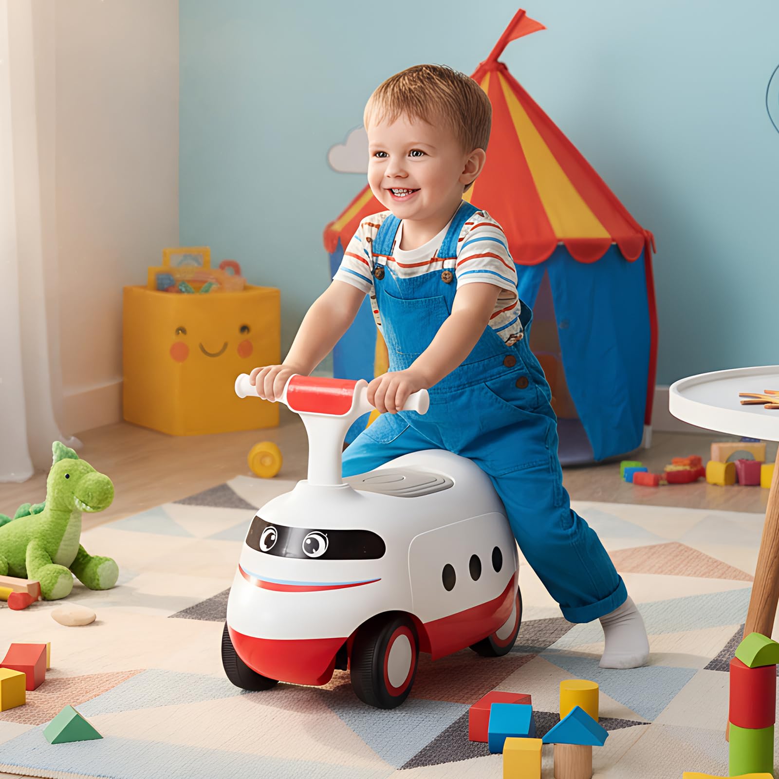 DREAMADE Porteur Enfants, Voiture pour Bébé avec Son de Rugissement de Train et Rangement Caché sous Le Siège pour Garçons et Filles de 18-36 Mois (Blanc)