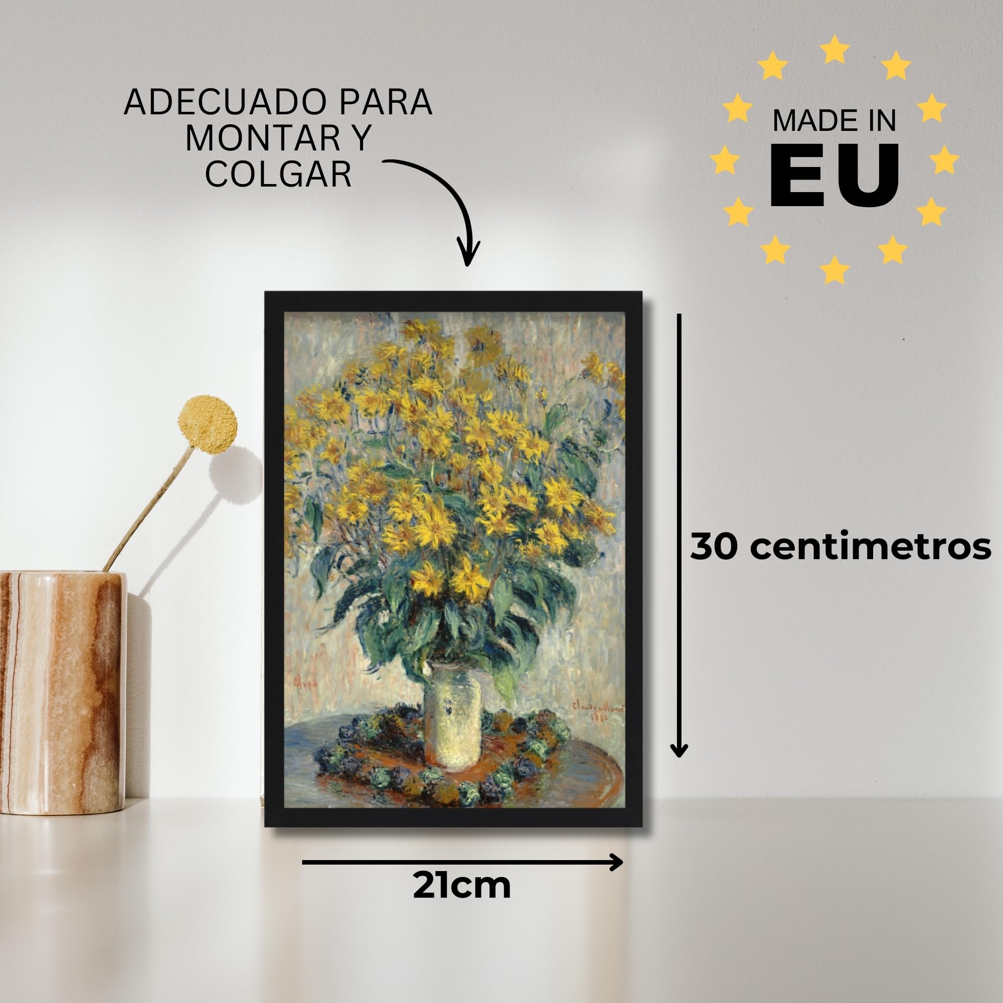 set de 4 marcos A4 21x30 cm madera MDF negra | marco póster | cristal acrílico inastillable | para colgar y poner de pie - para fotos, cuadros y pósters