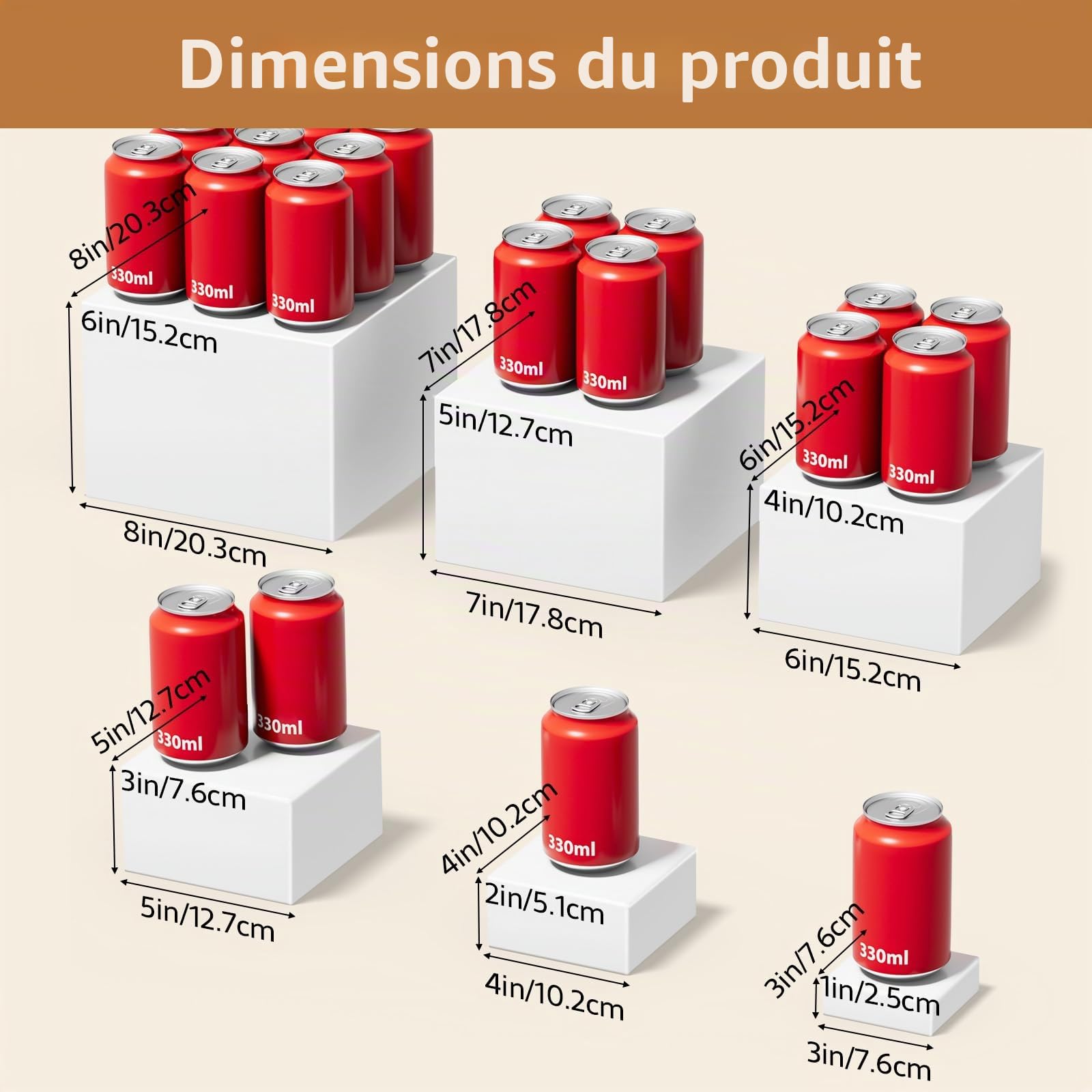 Lot de 6 Presentoir A Gateau Acrylique, 3-8 Pouces Presentoir Aperitif Buffet avec fond creux, Plateau Aperitif Mariage pour Bijoux,Figurines,Bonbons, 20.3/17.8/15 .2/12.7/10.2/7.6cm