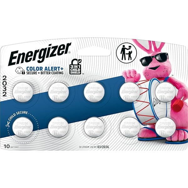 Energizer 2032 Batteries (10 Pack), 3V Lithium Coin Batteries with 3-in-1 Child Shield