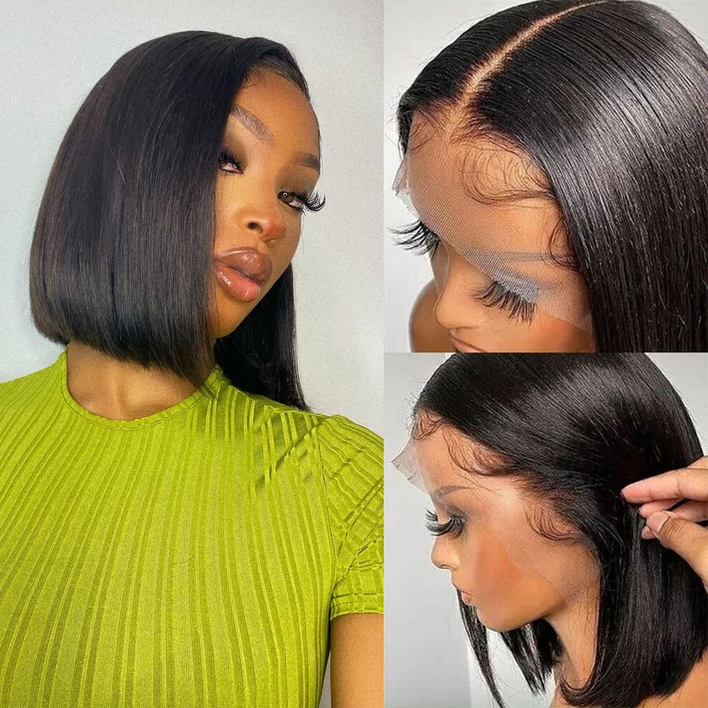 Amazon.com : Bob Wig Human Hair Straight 14 Inch Bob Lace  display picture 1