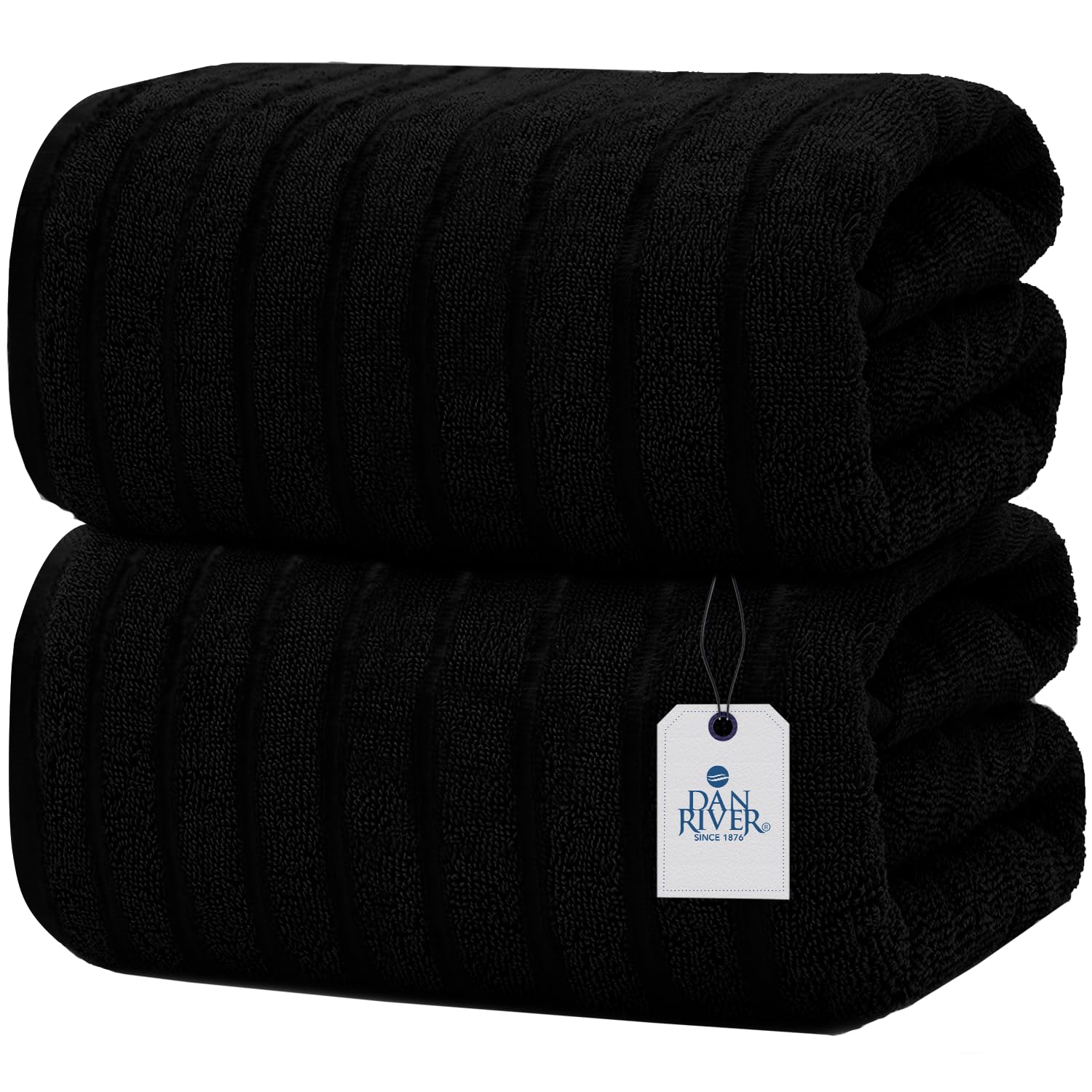 DAN RIVER Pack of 2 Bath Sheet 35x70 Inches, Ribbed Oversized Black Bath Towels, Fluffy and Thick Extra Large Bath SheetsOEKO-TEX STANDARD 100