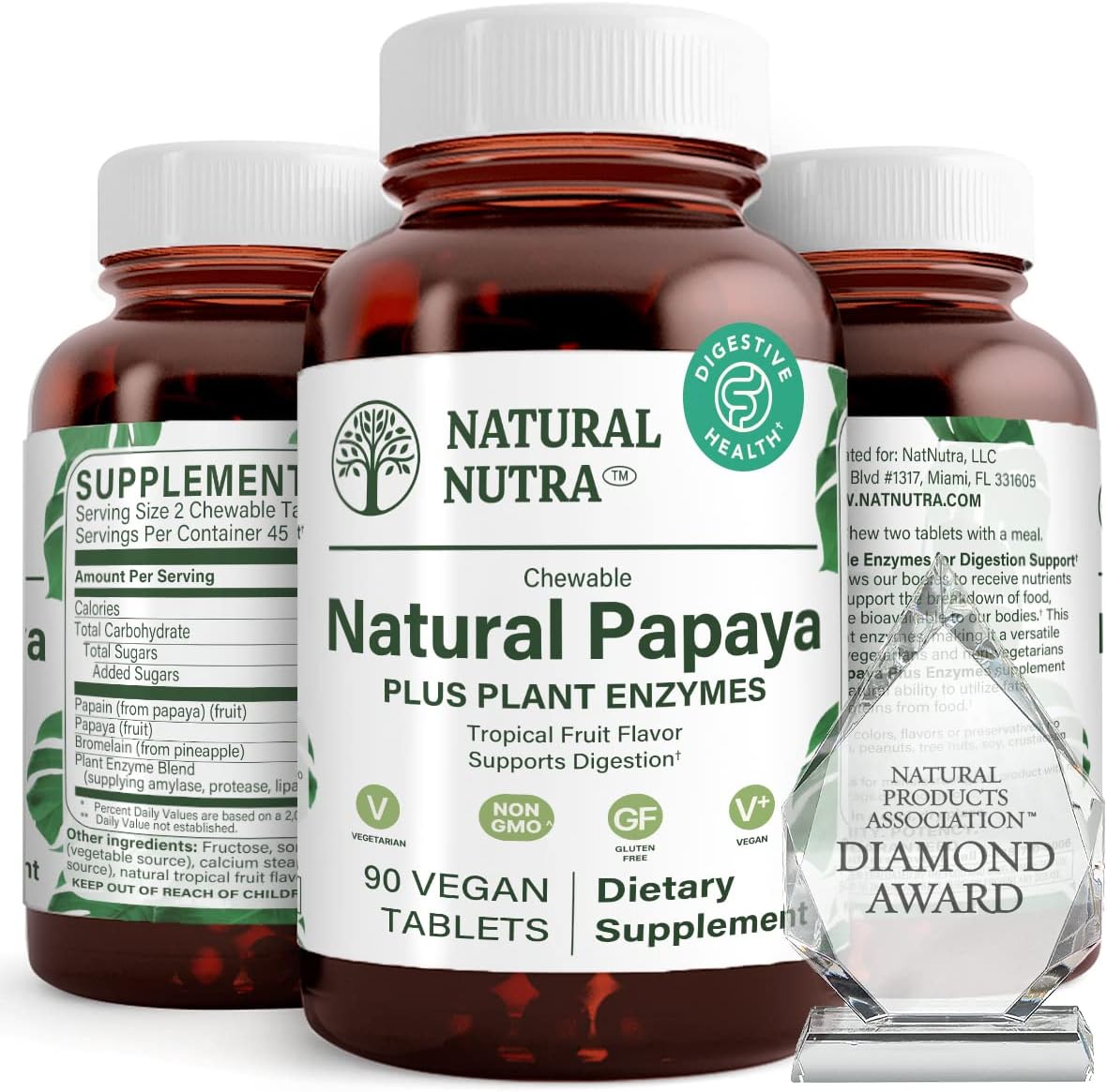 Papaya Chewable Enzymes for Digestion and Body Cleanse - Supports Digestive Health, Ease Gastrointestinal Discomfort - Nutrient Absorption and Reduces Bloating - 90 Vegan Tablets