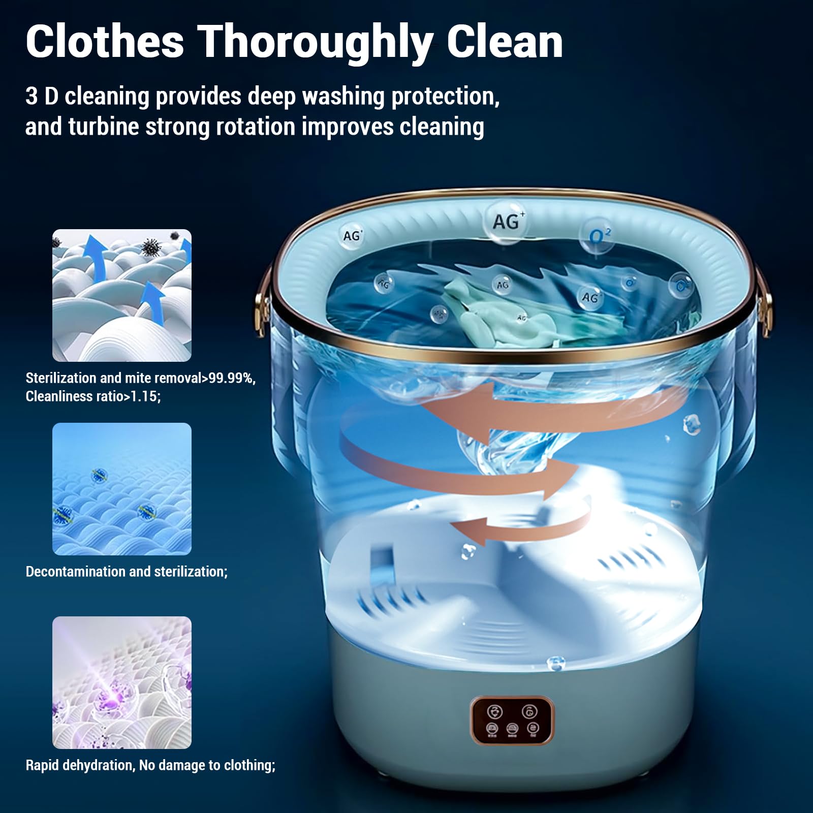 12L Portable Washing Machine with Spin Dryer, Mini Washing Machine with 2 Cleaning Modes & Touchscreen One-Button Operation, Small Washer for Underwear Baby Clothes Socks for Apartment Dorm Camping -A — view 2