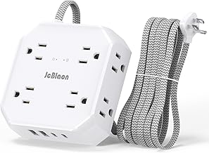 Power Strip Surge Protector - 8 Outlets with 4 USB (2 USB C) Charging Ports,JcBlaon Multi Ultra Thin Flat Plug Outlet Adapter with 5Ft Braided Extension Cord for Home, Office, Dorm,Travel Essentials
