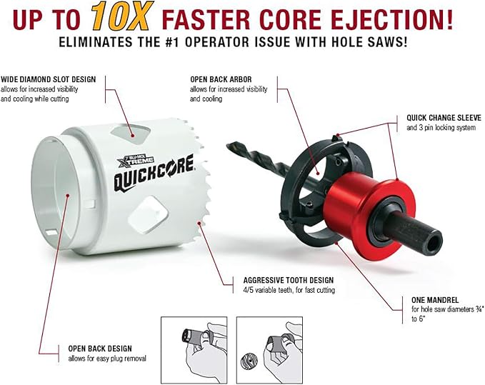 Disston QUICKCORE 13 pc Set - 3/4", 7/8", 1 1/8", 1-3/8", 1-1/2", 1-3/4", 2", 2 1/8", y 2-1/2" Hole Saws, & Quick Change Arbor, Part E0100231 miniatura 9