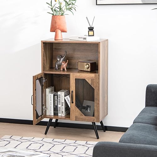 Miniatura 8 de Giantex Armario de bar de vinos de granja, estante para 11 botellas, gabinete de buffet con almacenamiento, aparador de cocina industrial, diseño