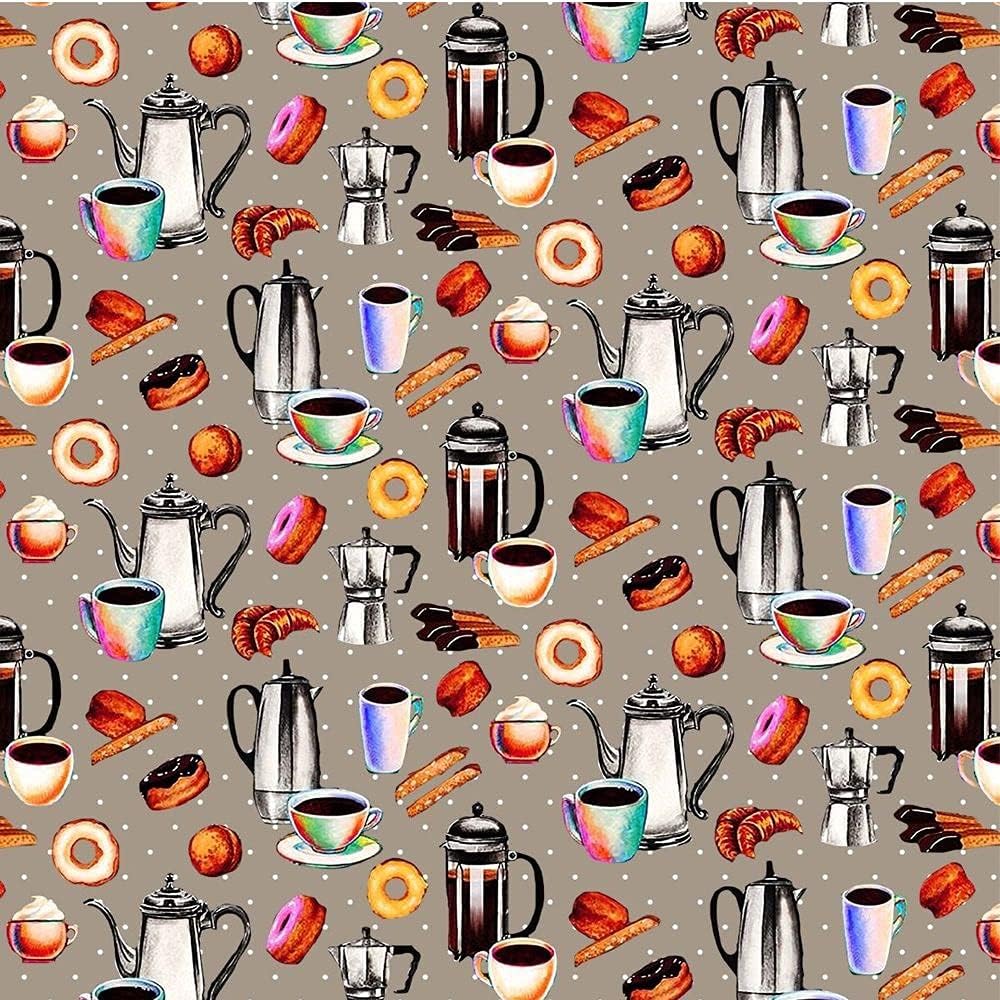 Sweets and Savery Design 100% Cotton Quilting Fabric by The Yard (Tan, Grey, Brown, Grey)