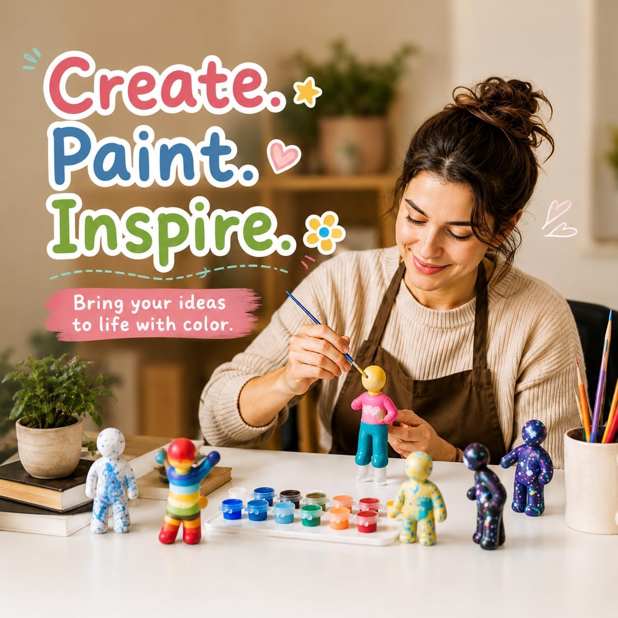 BIBHINN 20Pcs Paintable Meccha Chameleon 3D Printed Figurines, White DIY Collectible Characters with 12-Color Paint Set and Paintbrush (20pcs+12colors) image 3