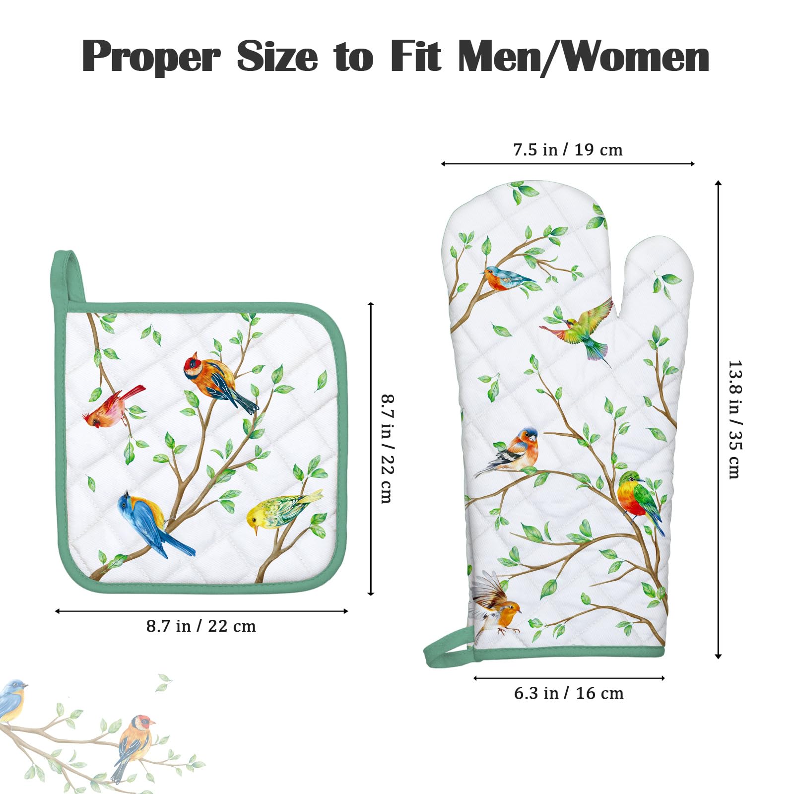 Arquiel Bird Branch Oven Mitts and Pot Holders -100% Cotton - Image 4