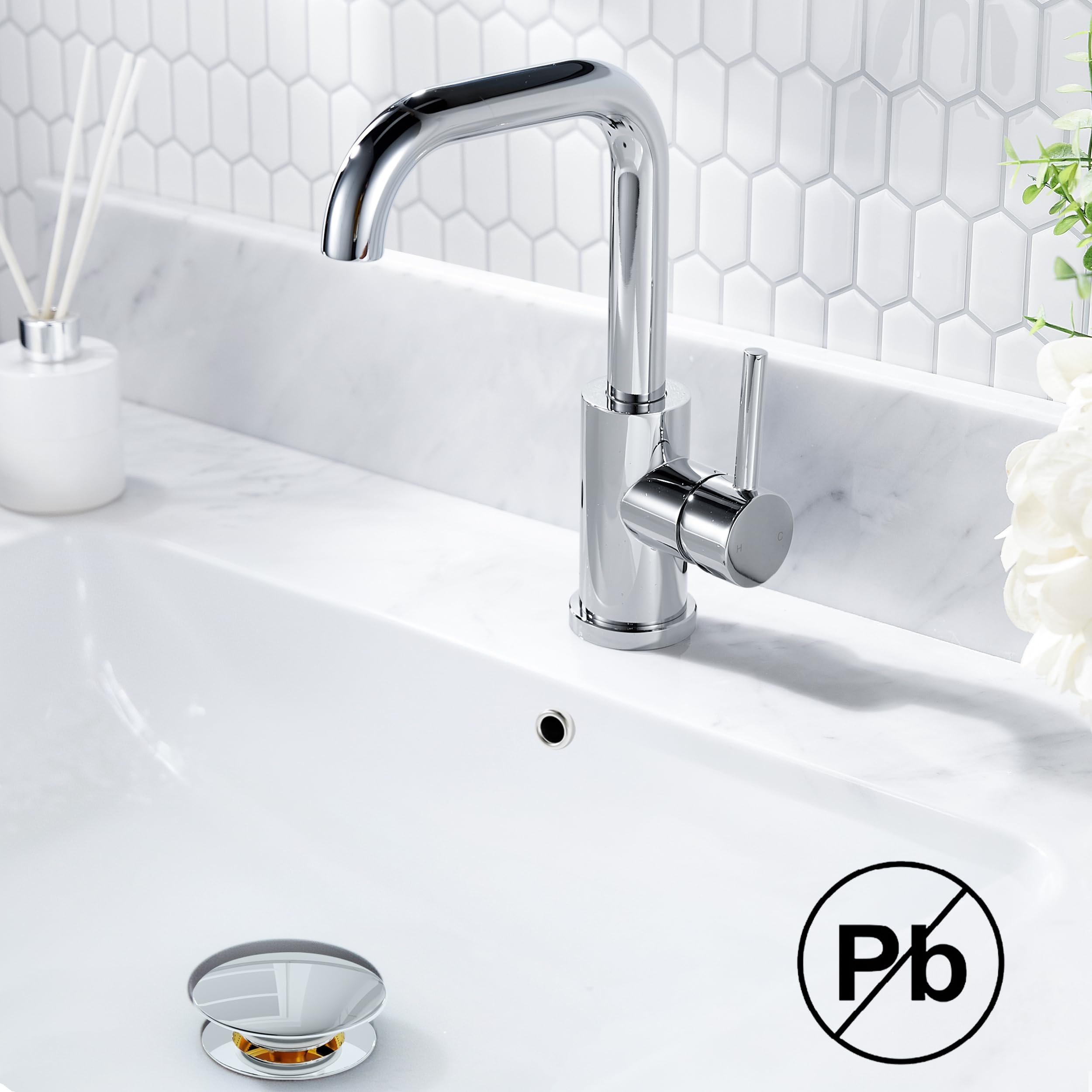 FORIOUS Wasserhahn Bad Hoch 360°Drehbar,Edelstahl Waschtischarmatur Chrom