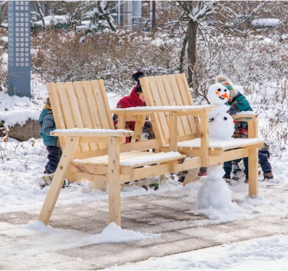Outdoor Bench with Center Table and Umbrella Hole for Patio or Garden Use