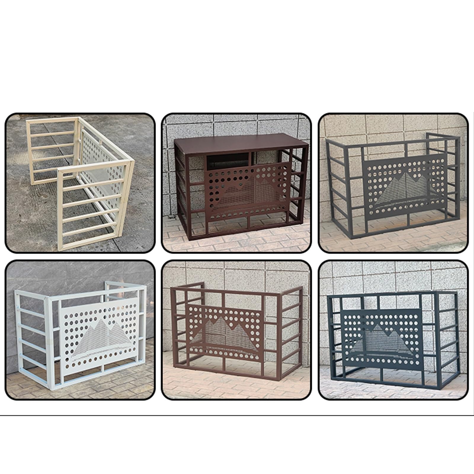 Cubiertas de Acero Galvanizado Funda para Aire Acondicionado Exterior, Cubre Aire Acondicionado Exterior Panel de Privacidad para Patio Exterior, con Cubierta Superior(Brown,39X20X28in/100x50x70cm)