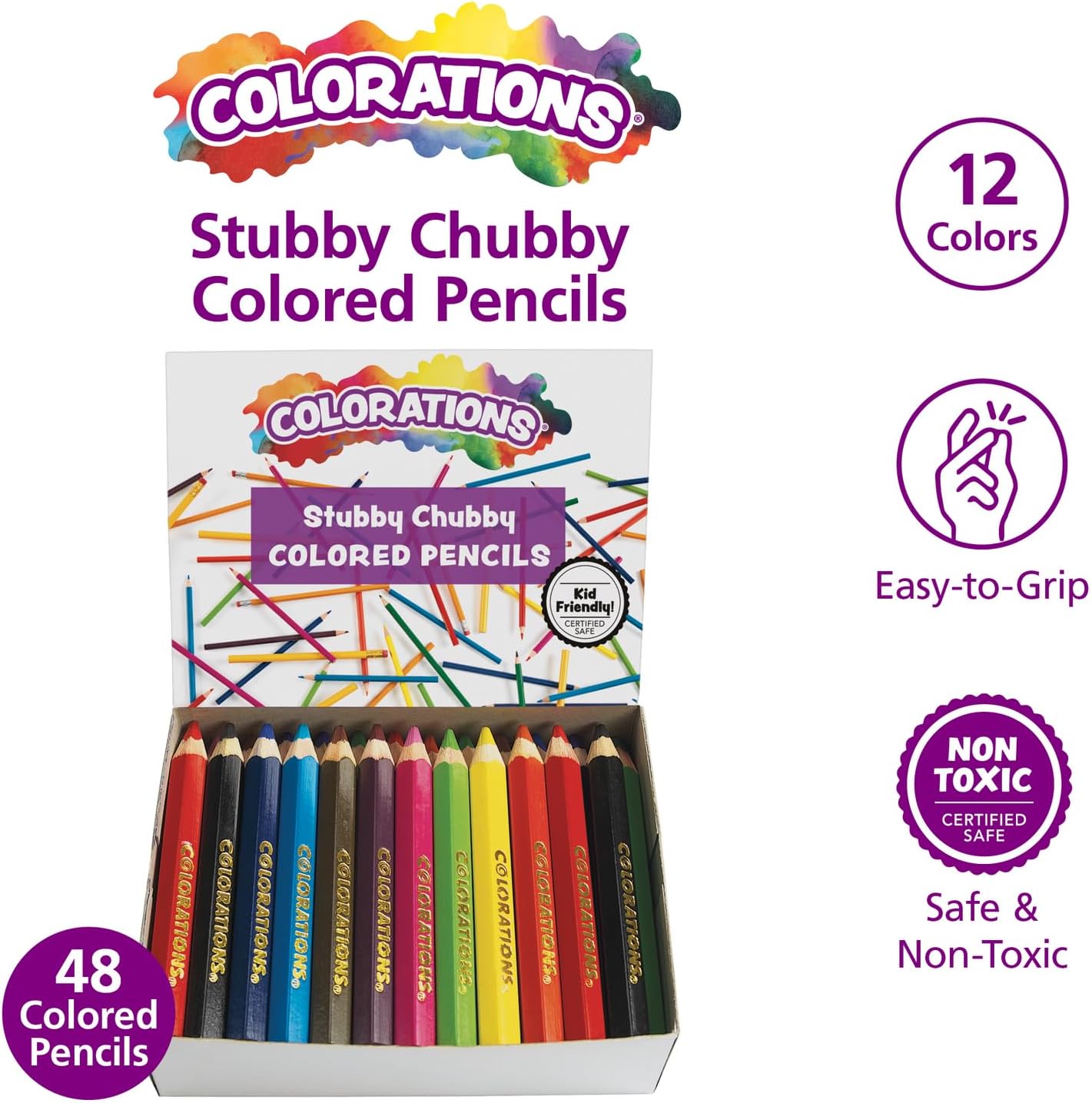 Colorations STUBPEN Stubby Chubby Colored Pencils for Kids - Set of 48