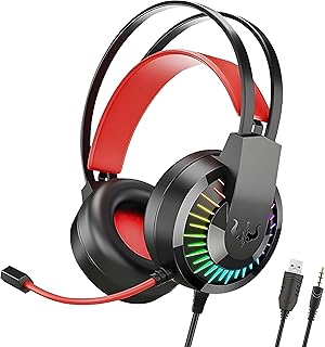 سماعة الألعابGT68 - صوت ستيريو مع باس قوي وتصميم مريح - RGB إضاءة مبهرة - ميكروفون دوار 120 درجة - جاك 3.5 ملم + USB - طول الكابل 2 متر. (احمر)