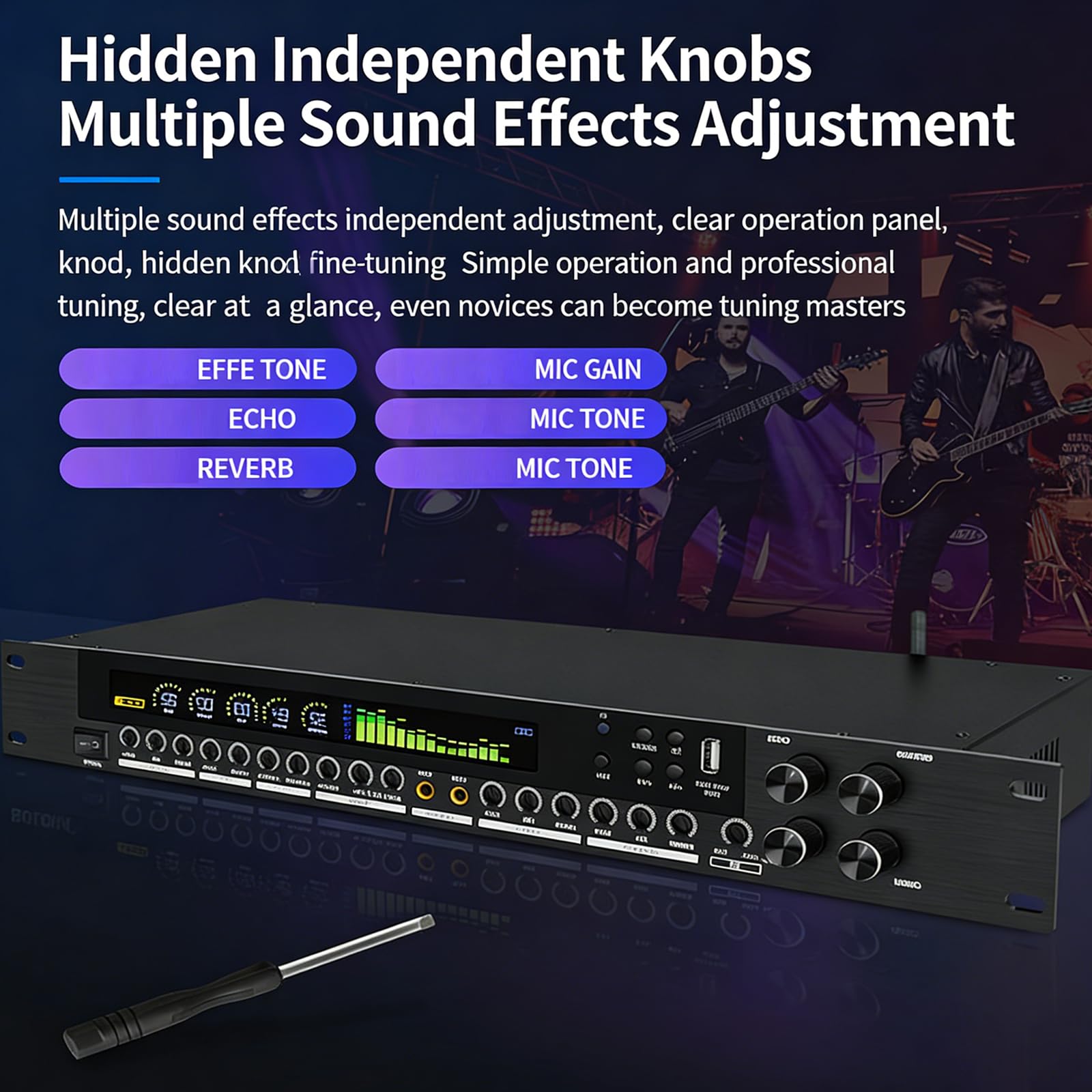 Procesador de audio digital preetapa con ritmo de espectro dinámico y antiaullidos, efectos ajustables para uso doméstico, escenario e iglesia