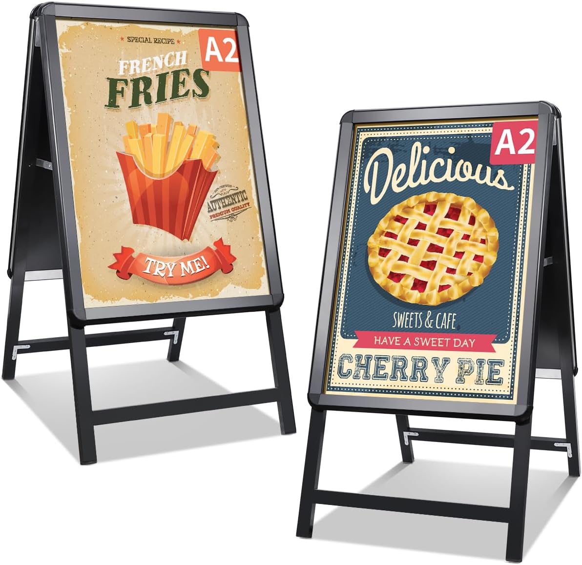 A2 A-board Pavement Sign Double Side Poster Holder Stand Aluminium Pavement Display Board with Snap Frame for Outdoor Advertising, Black