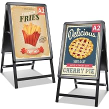 A2 A-board Pavement Sign Double Side Poster Holder Stand Aluminium Pavement Display Board with Snap Frame for Outdoor Advertising, Black