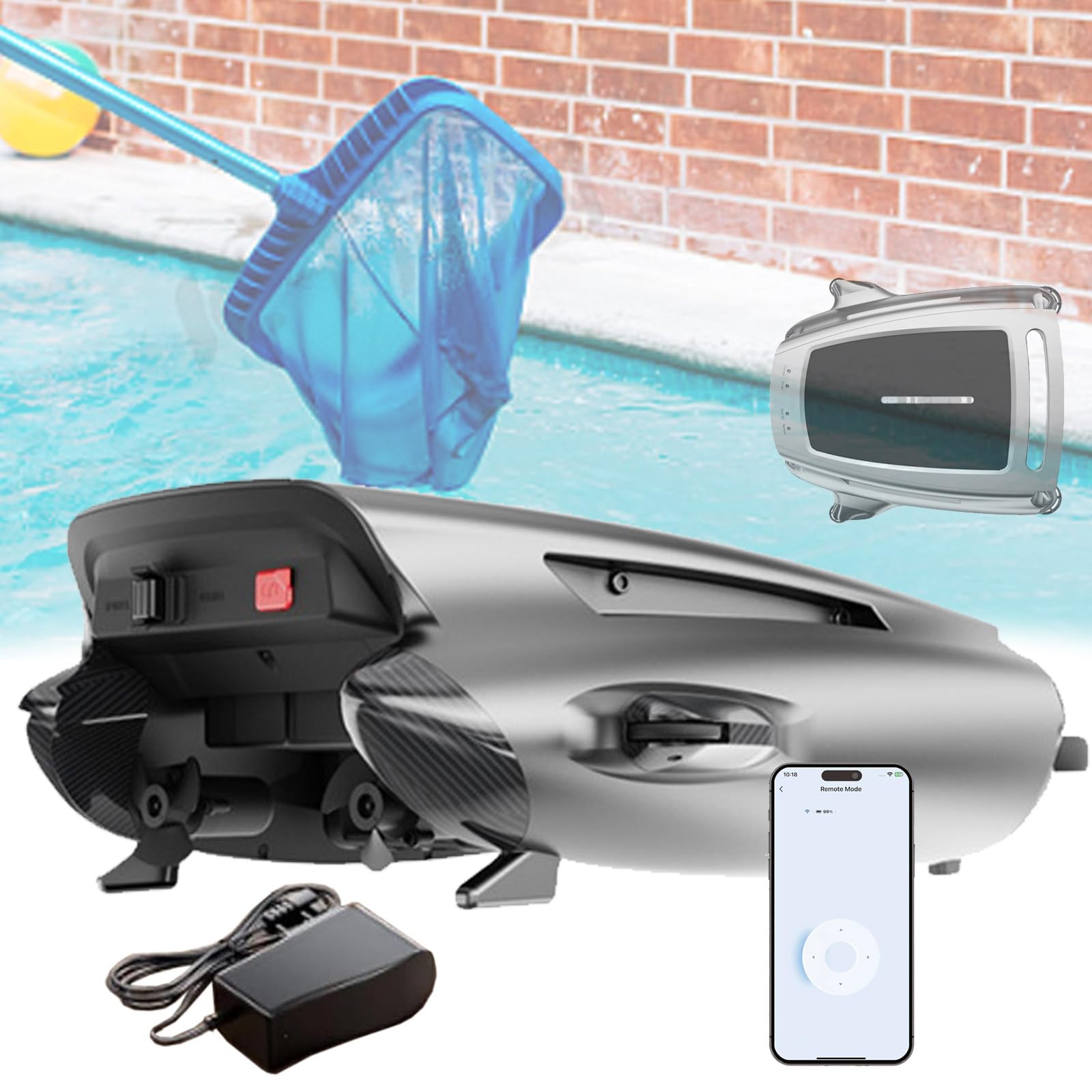 Quixnova Solar Powered Automatic Robotic Pool Skimmer Cleaner, App Control, Cordless Pool Cleaner Dual Charging Mode ＆ Overnight Continuous Cleaning, for All Swimming Pool A