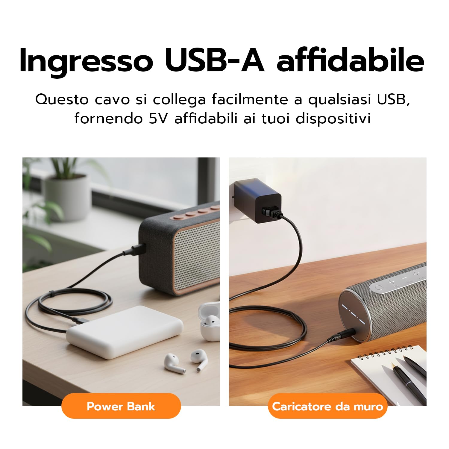 Cavo di Alimentazione da USB a DC 5V,Cavo di Ricarica USB con 5 connettori DC, Ingresso a Uscita DC 5,5 x 2,5 mm, per router, CCTV