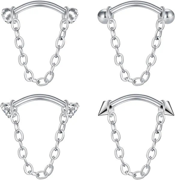 Briana Williams Rook Piercing Jewelry with Chain Rook Earrings Surgical Steel Curved Barbell Eyebrow Rings Tiny Vertical Labret Lip Belly Snake Eye Surface Tragus Piercing Jewelry 16g 6mm 8mm 10mm