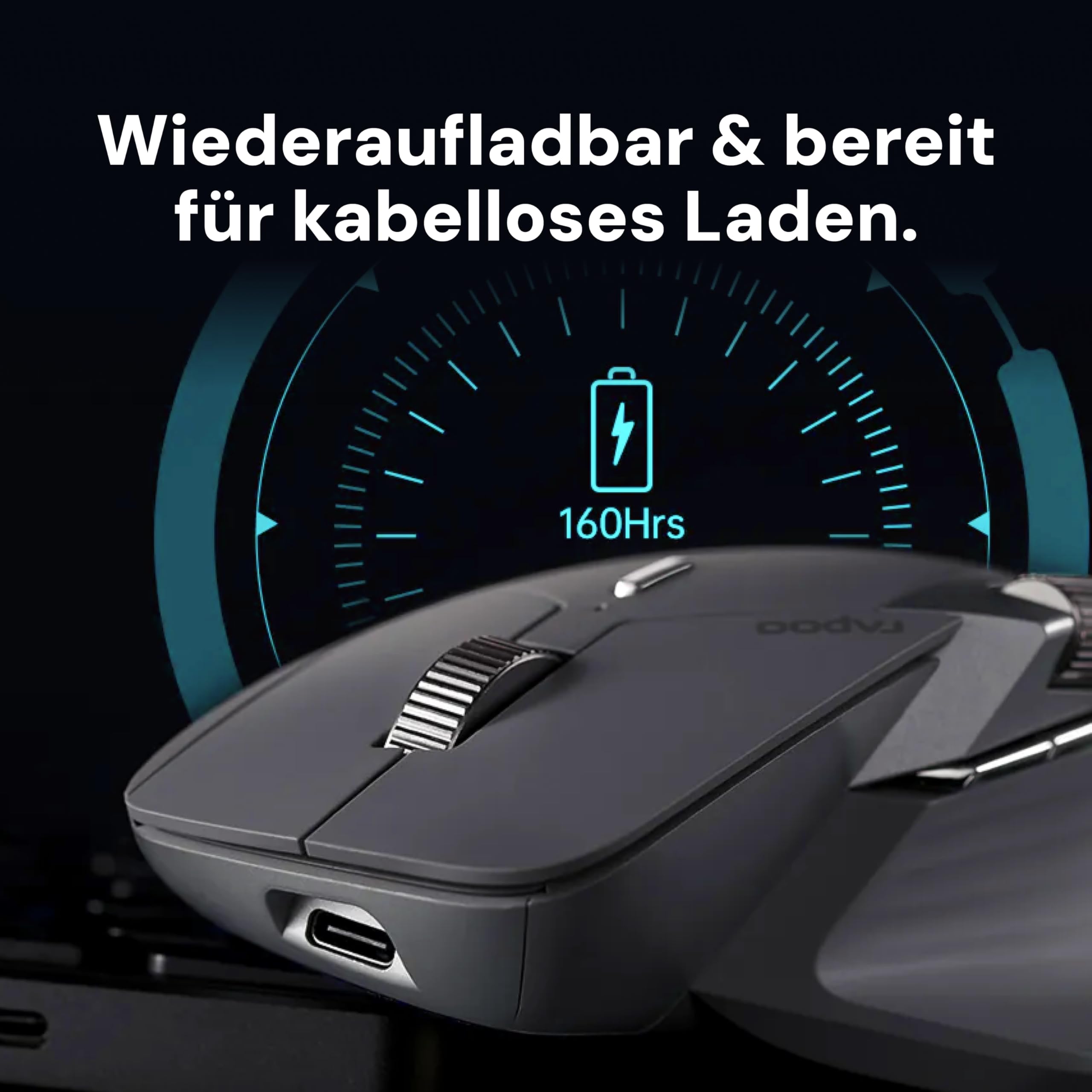 Rapoo MT760L bezprzewodowa mysz 4000 DPI czujnik, przyjazna dla środowiska, ładowana bateria, ergonomiczna mysz PC i Mac, szaro-biała