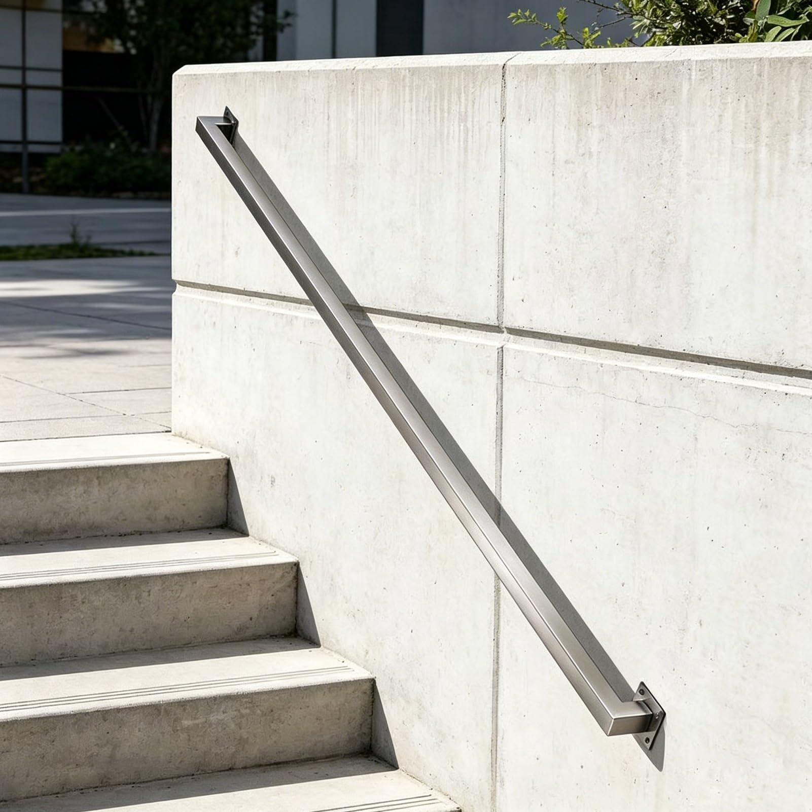 Outdoor Stair Railing, 1FT-20FT Stainless Steel Grab Rail Square Tube Handrail with Complete Kit, Wall Mounted Safety Banister for Home/Loft/Porch/Deck - Silver(15ft/4.5m)