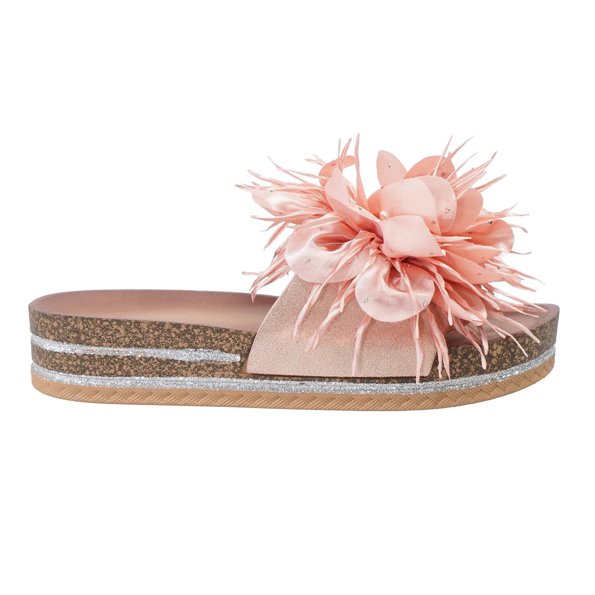 JOMIX Ciabatte Donna Sandali Estive con 3D Fiore Eleganti Suola in Sughero con Bordo Glitter Pantofole per Spiaggia Tempo Libero Vacanze Comodi Antiscivolo