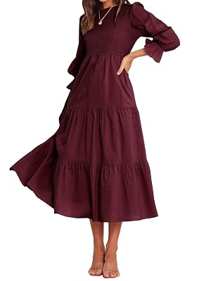 BTFBM Women Casual Long Sleeve Crew Neck Fall Dress Bohemian Relaxed Fit Floral Flowy Maxi Dresses Tiered Cocktail