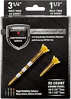 Maxfli Performance Series Low Resistance Golf Tees 3-1/4" & 1-1/2" Assorted Colors 50 Pack - Max Distance & Accuracy