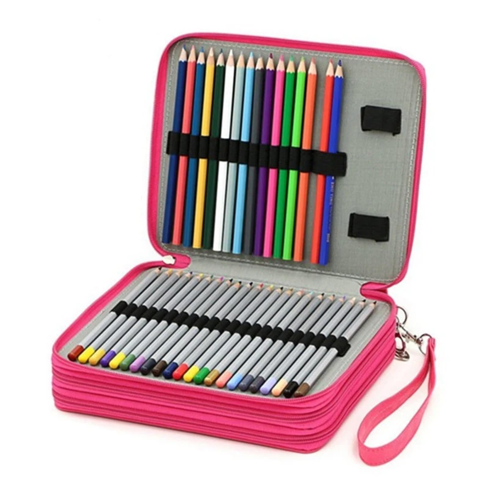 Astuccio Grande Astuccio colorato da 120 slot Borsa di grande capacità | Portatile con cerniera in pelle PU con tracolla(Rose red)